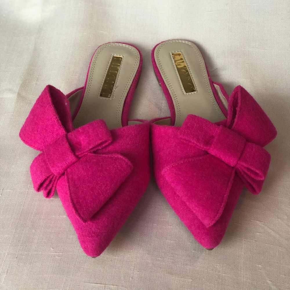 Fuchsia wool slides with Bow 🎀